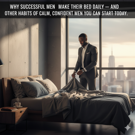 Calm, confident man practicing a disciplined morning routine, representing habits of confident men and calm masculinity