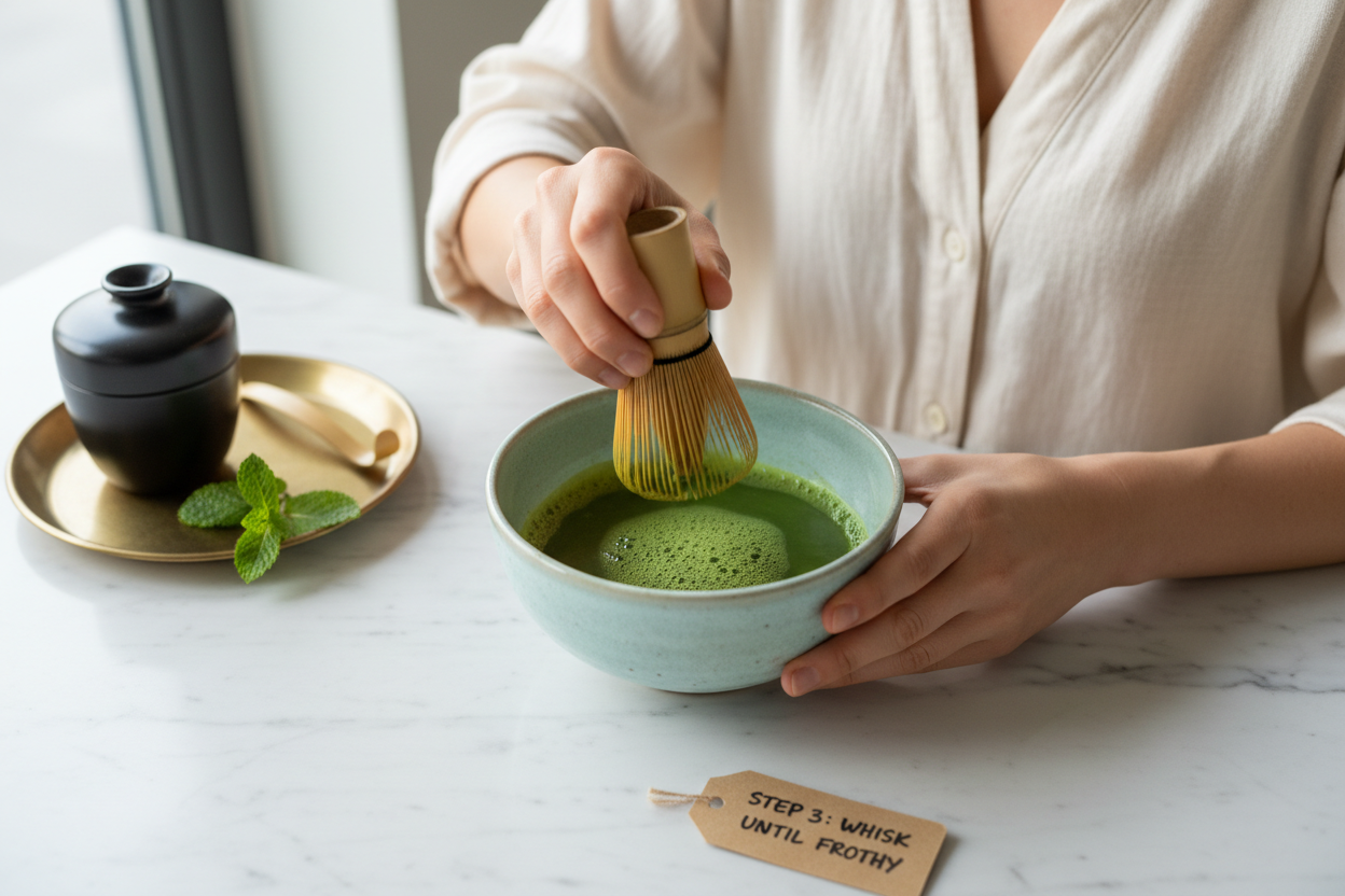 Beaufiul Woman Making her matcha drink lets see the Matcha this is for How to Use Hero image